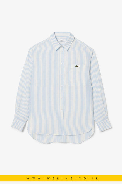 חולצת פסים אוברסייז לנשים מבית Lacoste – בגוון כחול