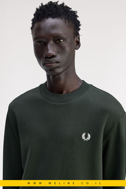 סווטשירט קלאסי צווארון עגול – Fred Perry Crew Neck Sweatshirt (Night Green)