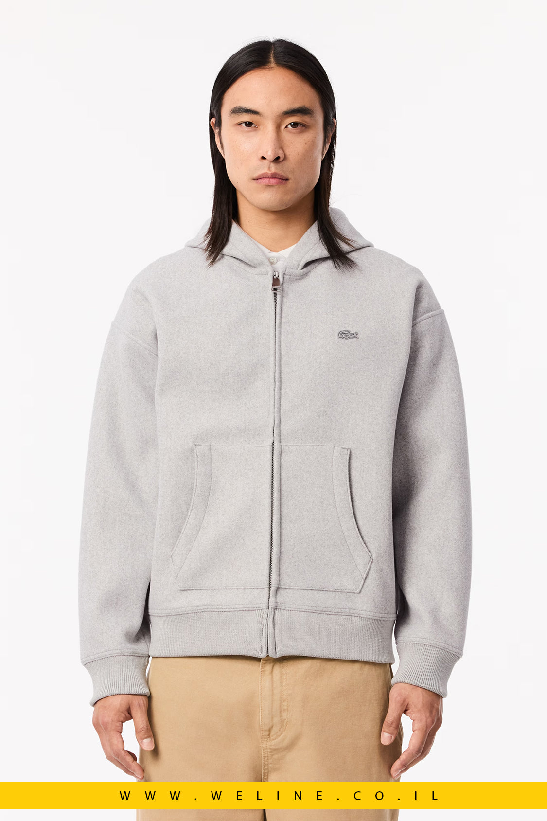 קפוצ'ון גברים Lacoste Zip-Up – אפור בגזרת Loose Fit