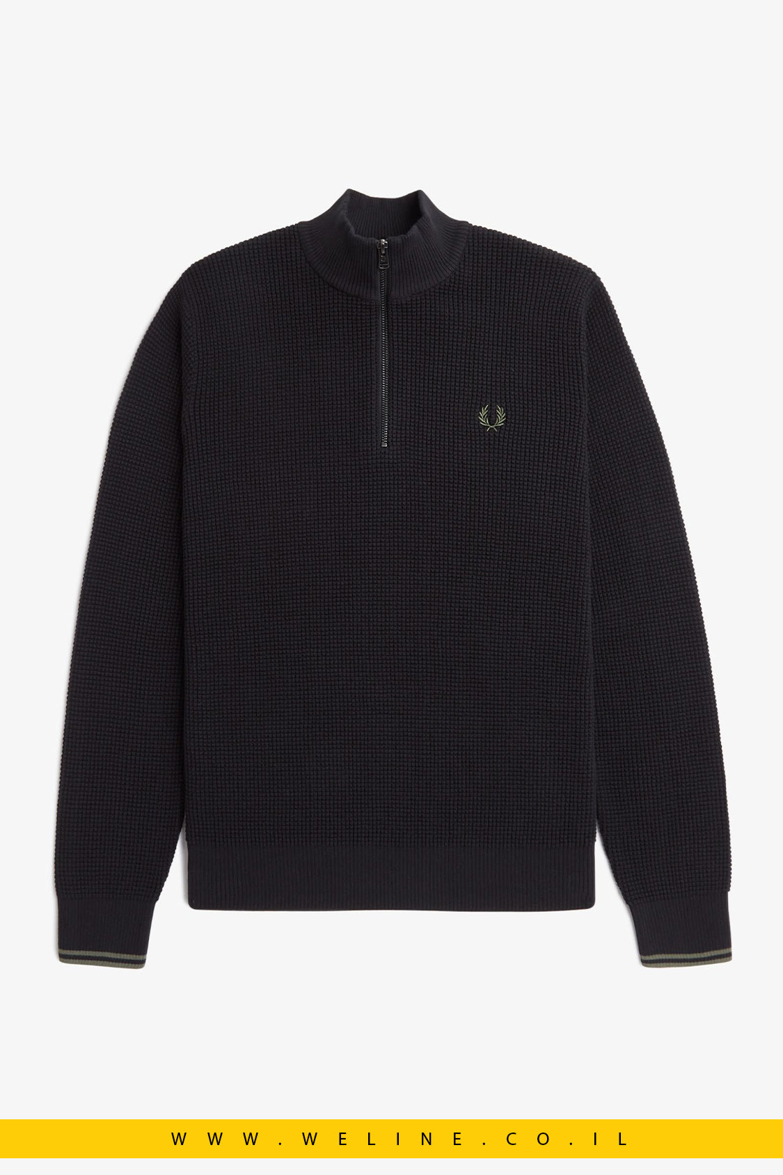 סוודר חצי רוכסן בטקסטורת וופל – Fred Perry Waffle Stitch Half Zip (Black)