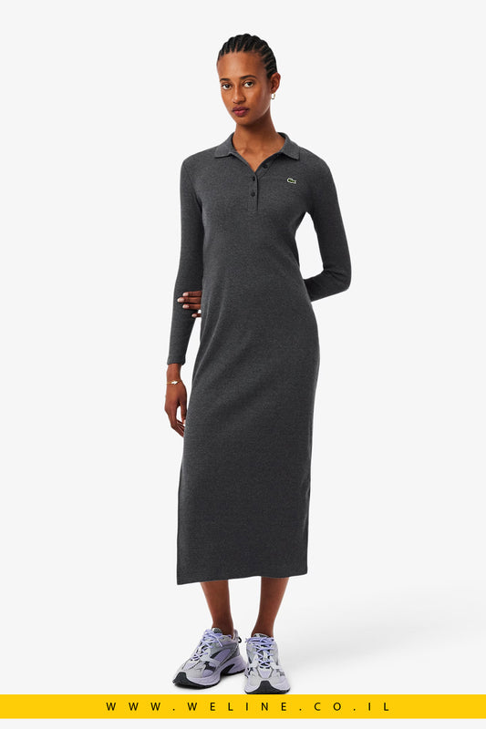 שמלת פולו כותנה ריב Slim Fit לנשים מבית Lacoste