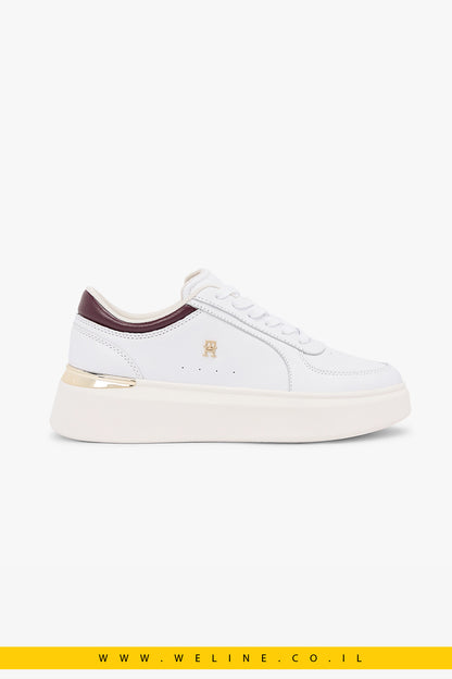 נעלי סניקרס פלטפורמה לנשים Tommy Hilfiger Metallic Heel Leather – צבע לבן/Marzemino