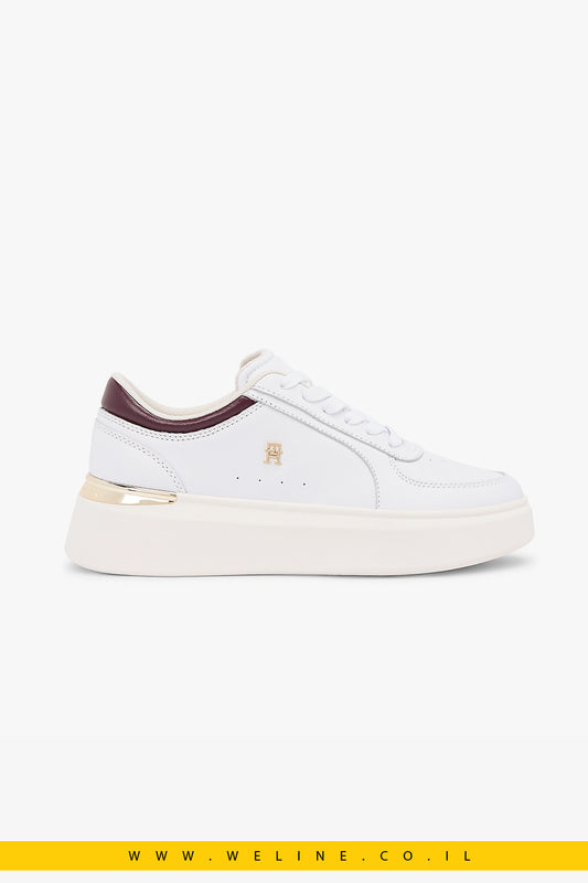 נעלי סניקרס פלטפורמה לנשים Tommy Hilfiger Metallic Heel Leather – צבע לבן/Marzemino