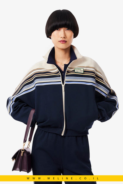 סווטשירט רוכסן Made in France מבית Lacoste – כחול נייבי / לבן