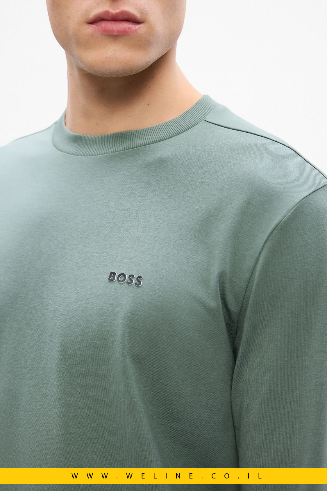 טי־שירט שרוול ארוך מכותנה סטרצ’ עם לוגו קונטרסטי לגברים מבית BOSS