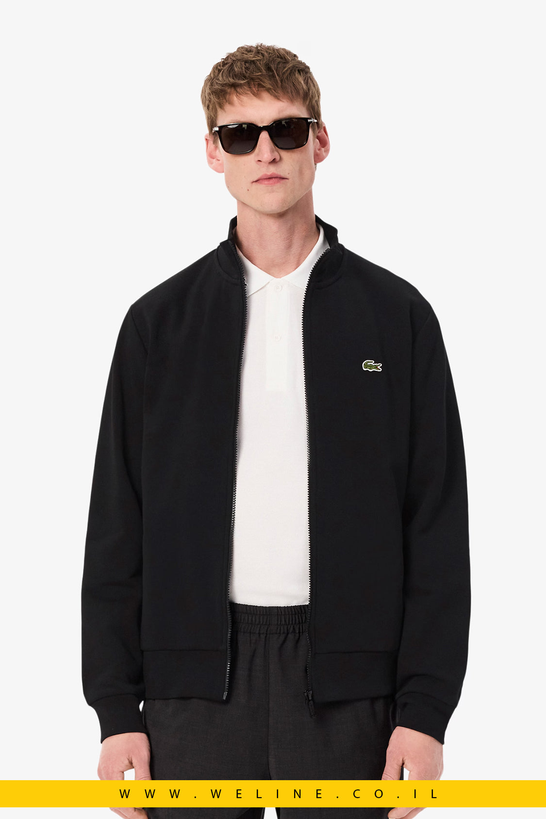 סווטשירט פליז עם רוכסן וצווארון גבוה לגברים Lacoste