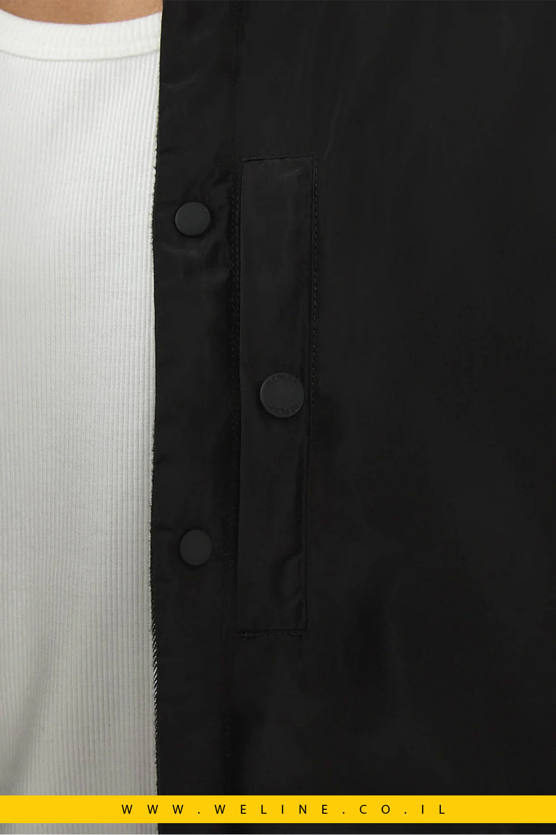 ג'קט דו-צדדית לגברים משובצת בצבע שחור ולבן עם קפוצ'ון