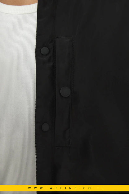 ג'קט דו-צדדית לגברים משובצת בצבע שחור ולבן עם קפוצ'ון