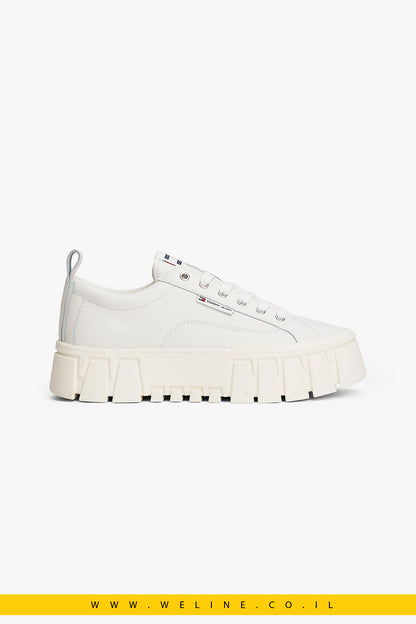 סניקרס פלטפורמה Tommy Jeans Cleat Platform Trainers With Leather – צבע לבן