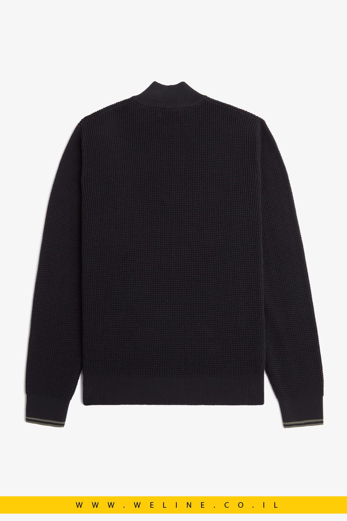 סוודר חצי רוכסן בטקסטורת וופל – Fred Perry Waffle Stitch Half Zip (Black)