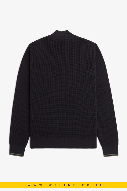 סוודר חצי רוכסן בטקסטורת וופל – Fred Perry Waffle Stitch Half Zip (Black)