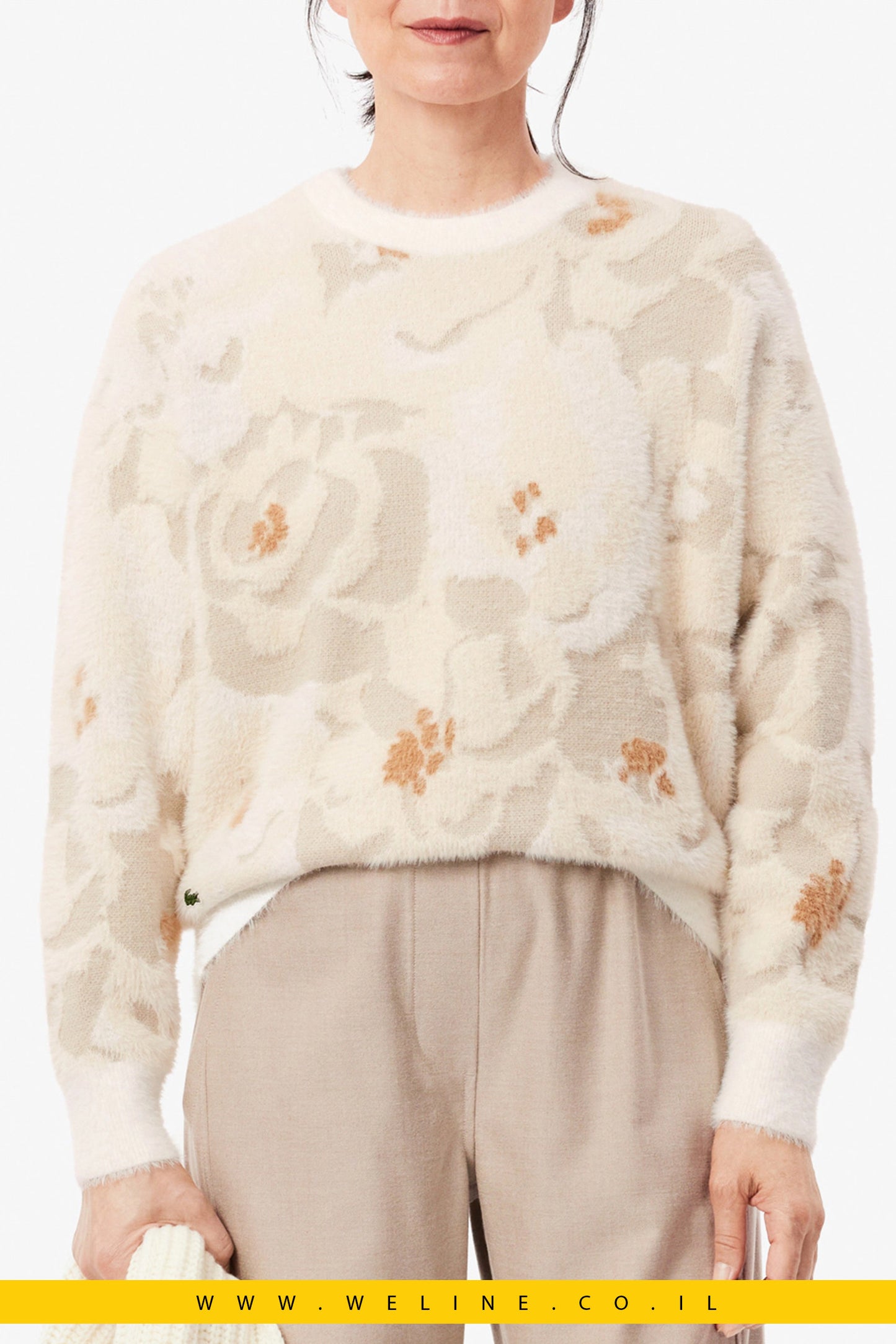 סוודר סרוג בעיצוב ג'קארד פרחוני (Floral Jacquard Knit Sweater)