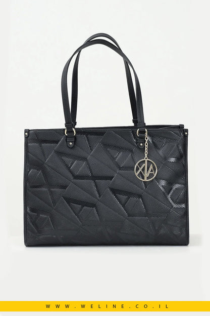 תיק שופינג לנשים בצבע שחור עם לוגו מונוגרמה – Armani Exchange - WELINE.CO.IL