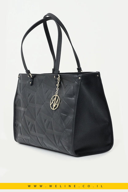 תיק שופינג לנשים בצבע שחור עם לוגו מונוגרמה – Armani Exchange - WELINE.CO.IL