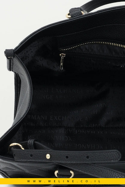 תיק שופינג לנשים בצבע שחור עם לוגו מונוגרמה – Armani Exchange - WELINE.CO.IL