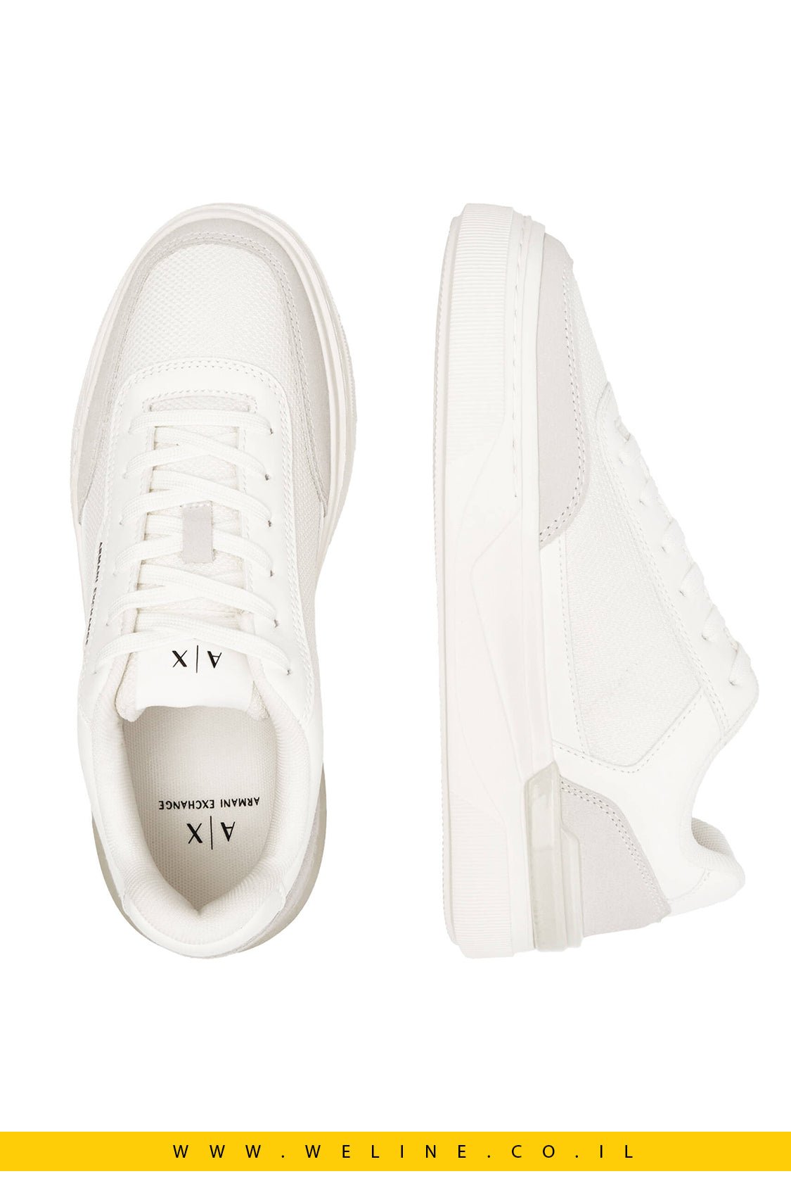 נעלי סניקרס לגברים Armani Exchange – שילוב עור ולוק מודרני בצבע לבן - WELINE.CO.IL