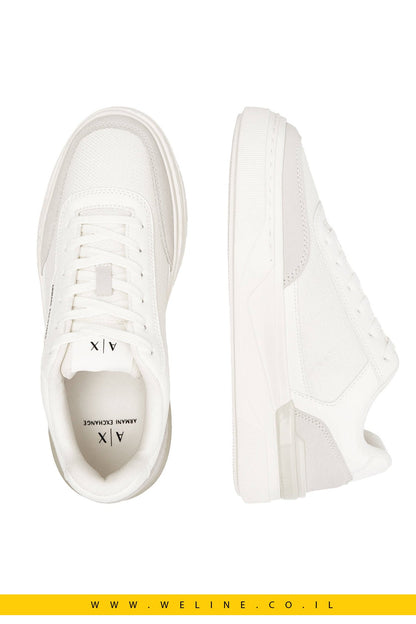 נעלי סניקרס לגברים Armani Exchange – שילוב עור ולוק מודרני בצבע לבן - WELINE.CO.IL