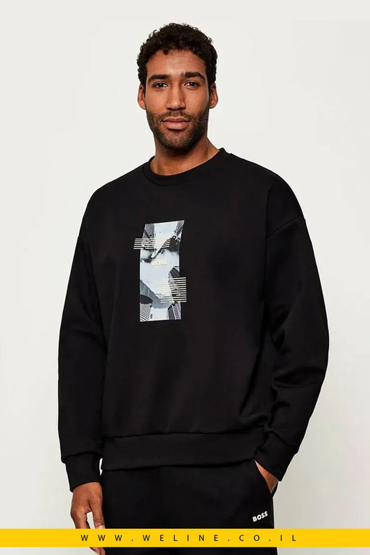 סווטשירט לגברים BOSS – שחור | קולקציית סתיו־חורף 2025 - WELINE.CO.IL