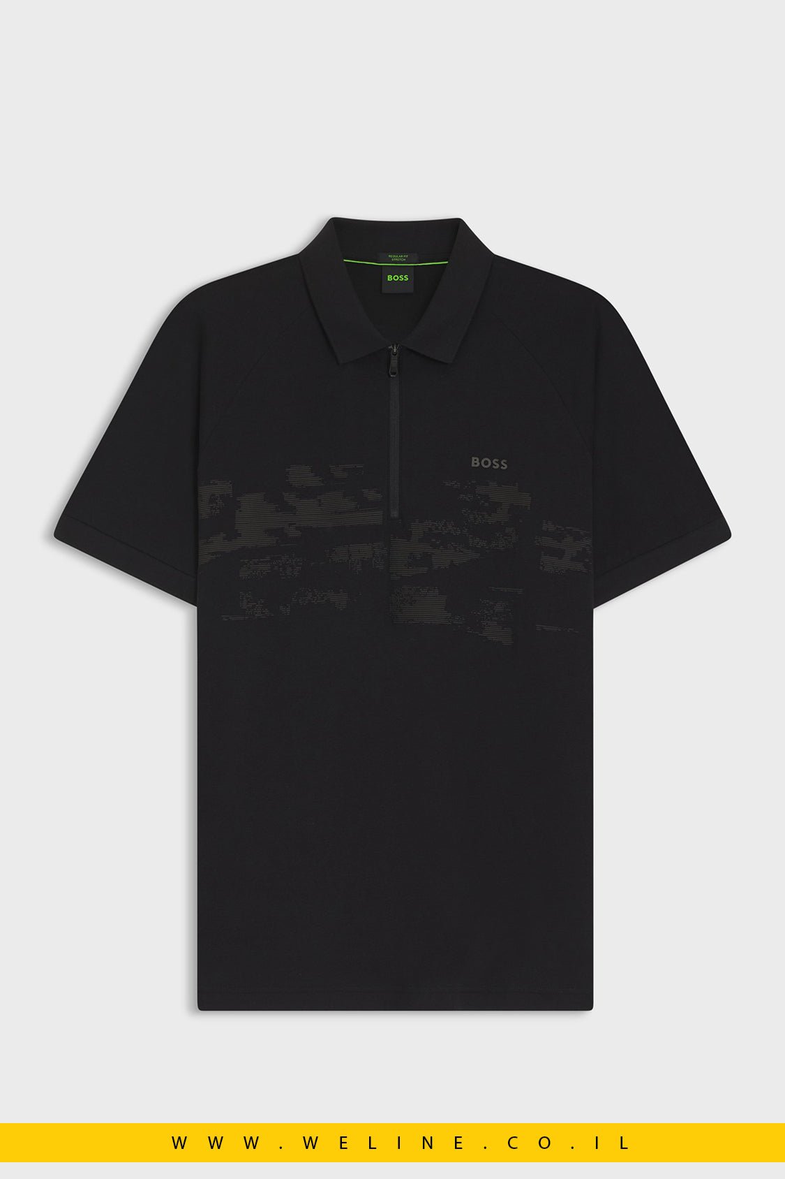 חולצת פולו BOSS מכותנה עם רוכסן והדפסים מחזירי אור - WELINE.CO.IL