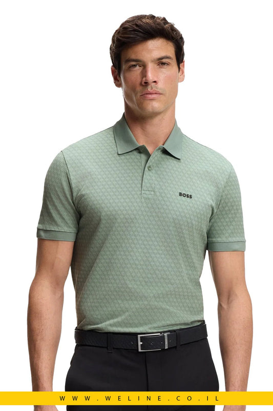 חולצת פולו לגברים מבית BOSS בעיצוב Chip Pattern מודפס בגוון Iceberg Green - WELINE.CO.IL