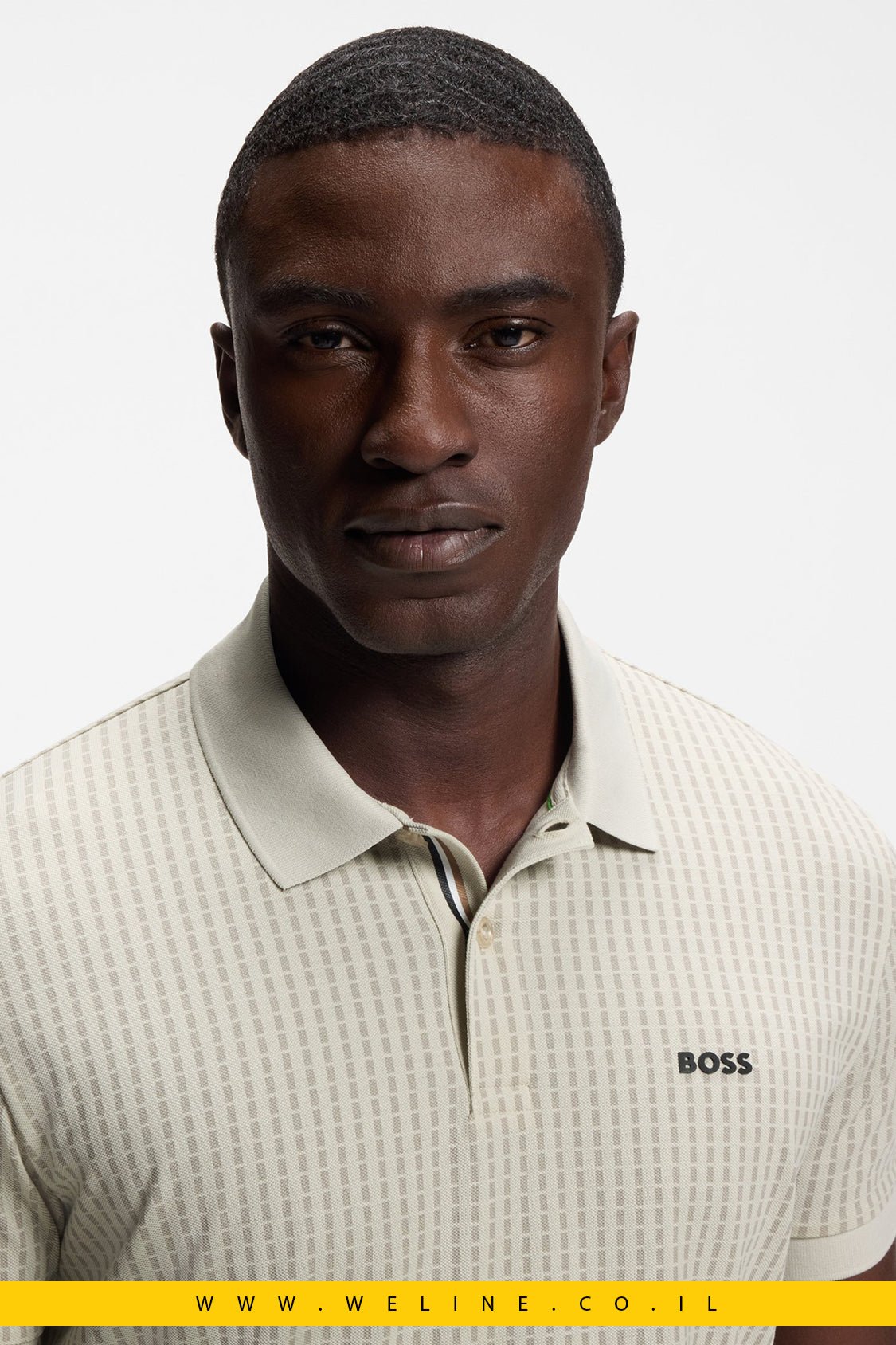 חולצת פולו גברים BOSS Cotton-Piqué Polo Shirt With All-Over Print – צבע Light Beige - WELINE.CO.IL