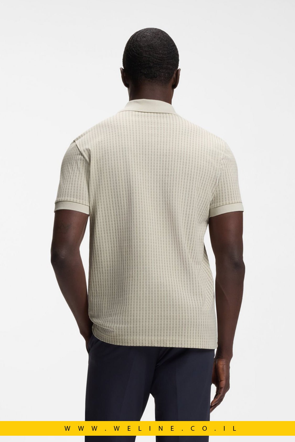 חולצת פולו גברים BOSS Cotton-Piqué Polo Shirt With All-Over Print – צבע Light Beige - WELINE.CO.IL