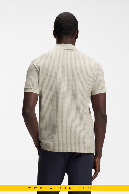 חולצת פולו גברים BOSS Cotton-Piqué Polo Shirt With All-Over Print – צבע Light Beige - WELINE.CO.IL