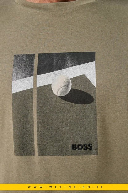 חולצת טי לגברים BOSS בהשראת עולם הטניס Dark Beige - WELINE.CO.IL