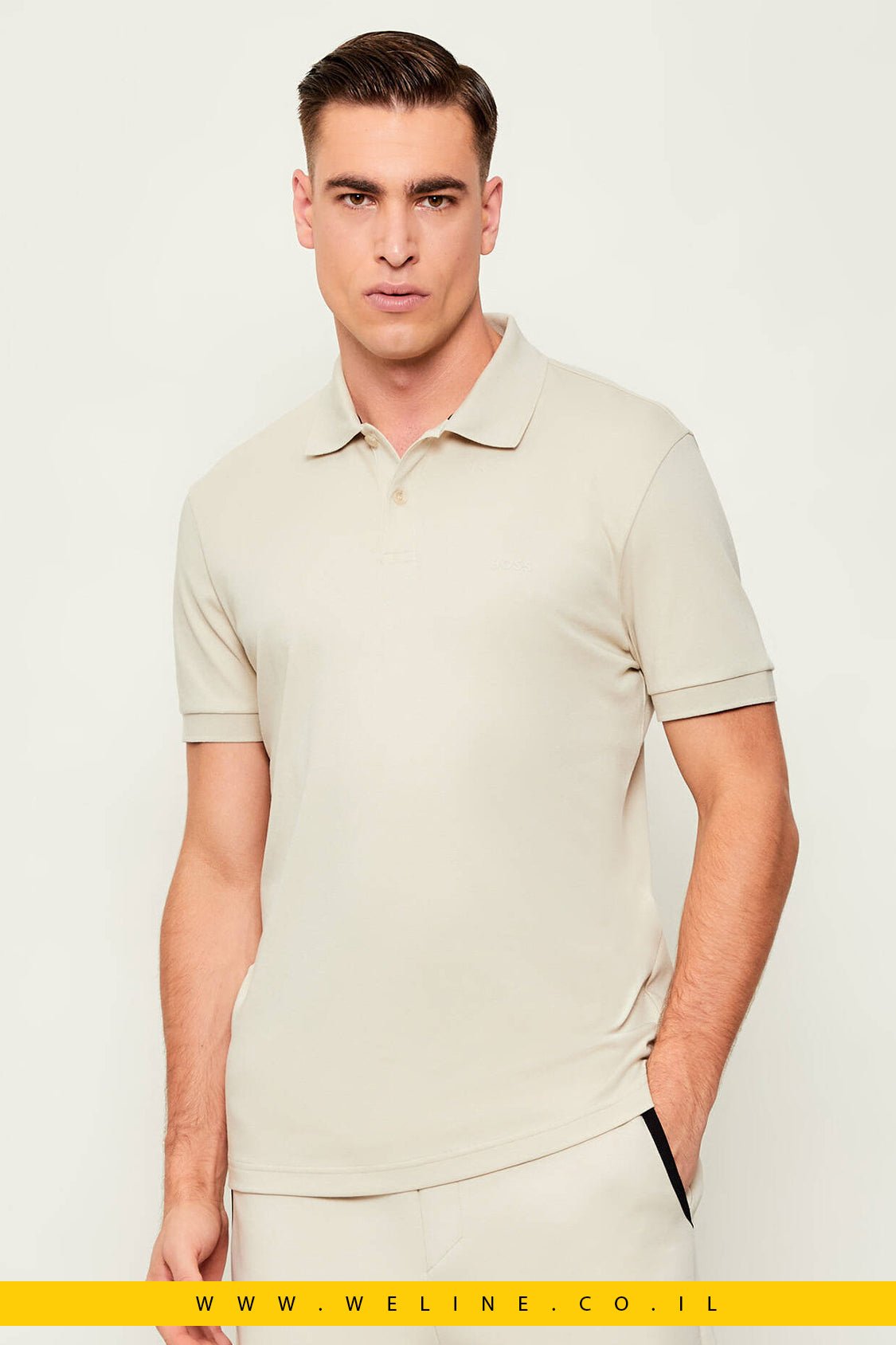 חולצת פולו BOSS Green Pio 2 Regular Fit צבע: בז' - WELINE.CO.IL