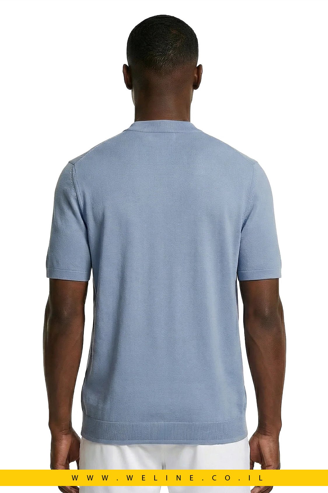 טי שירט סרוגה לגברים BOSS KN_Globe Knit T-Shirt – צבע Steel Blue - WELINE.CO.IL