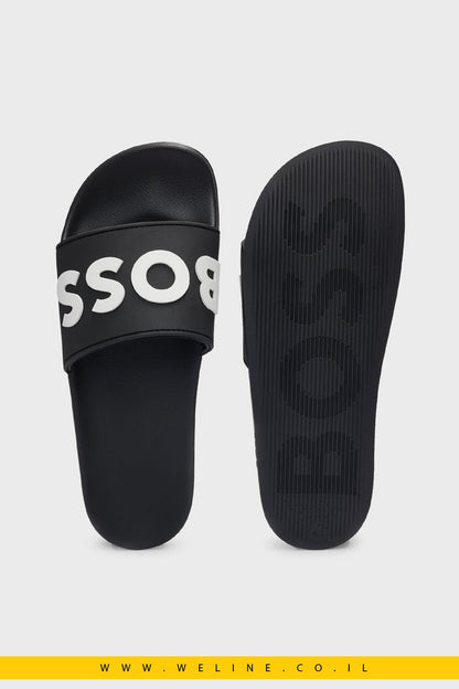 כפכפי גברים BOSS Logo Slides – צבע שחור - WELINE.CO.IL
