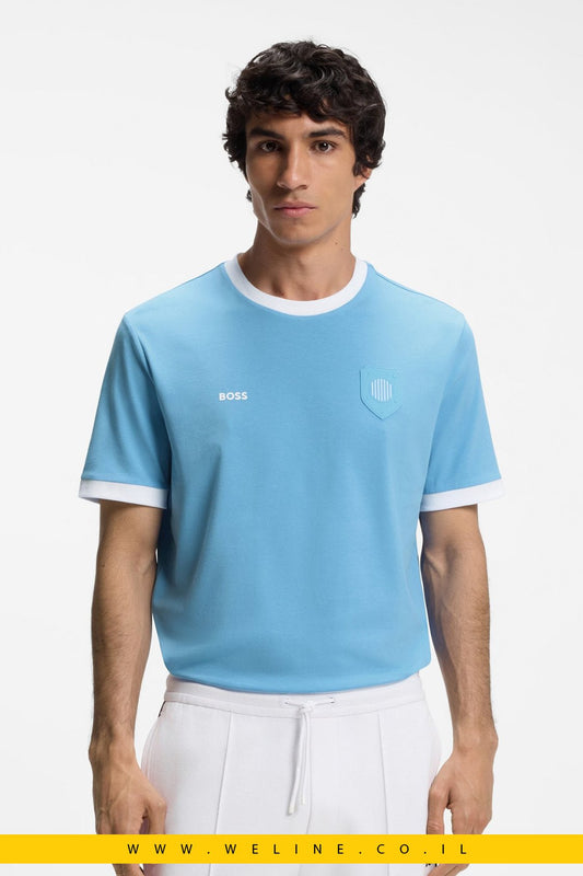 חולצת טי גברים BOSS Stretch-Cotton T-Shirt Argentina – Regular Fit - WELINE.CO.IL
