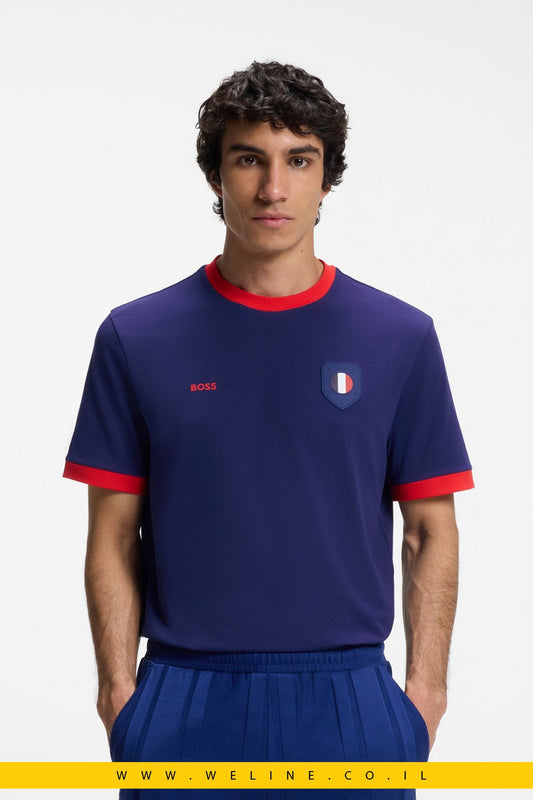 חולצת טי גברים BOSS Stretch-Cotton T-Shirt France – Regular Fit - WELINE.CO.IL