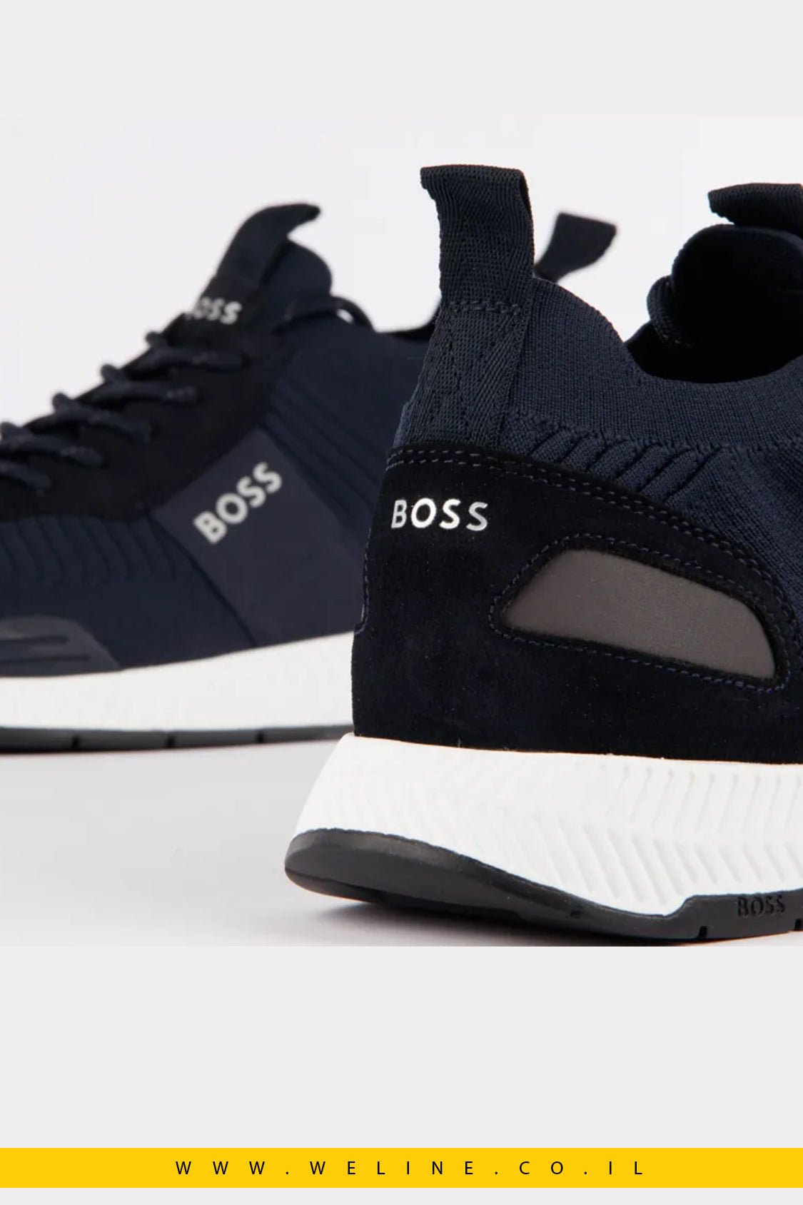 BOSS Titanium – סניקרס טקסטיל וגימור זמש בצבע כחול - WELINE.CO.IL