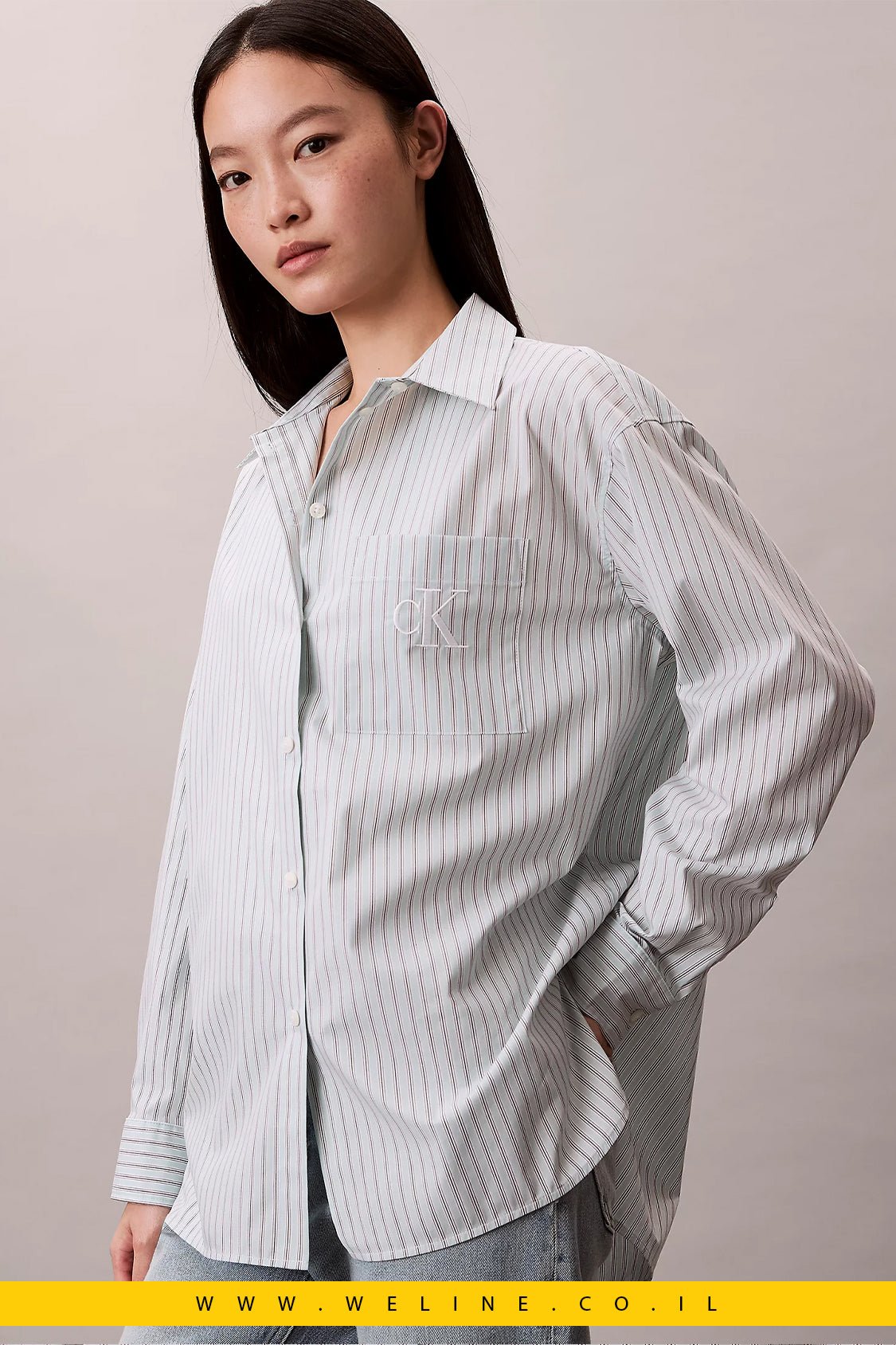 חולצת פופלין מפוספסת מכותנה – Calvin Klein - WELINE.CO.IL