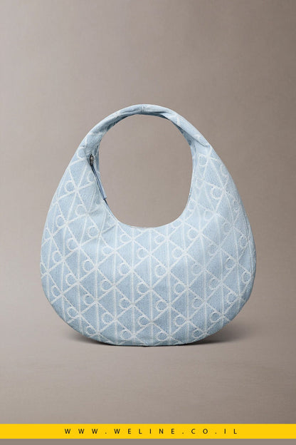 תיק כתף Calvin Klein Allover Emblem Logo Denim Crescent Bag - WELINE.CO.IL