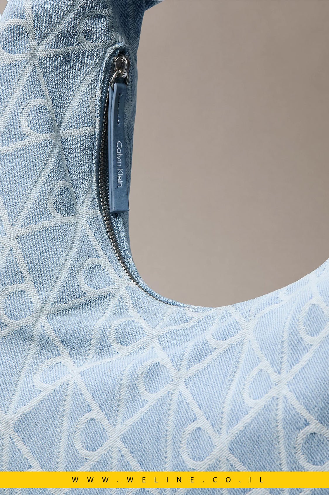 תיק כתף Calvin Klein Allover Emblem Logo Denim Crescent Bag - WELINE.CO.IL