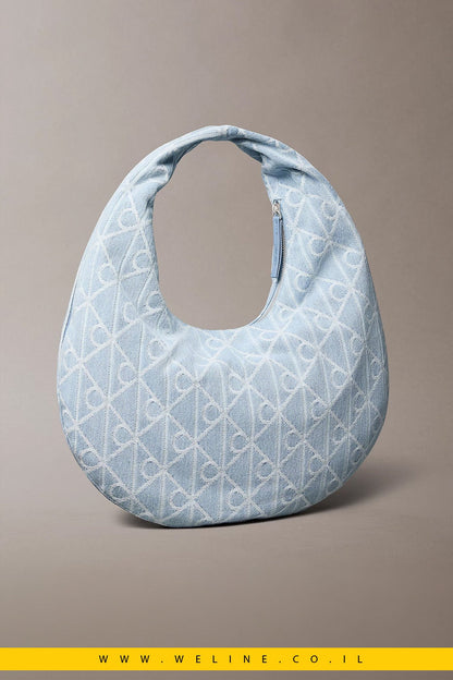 תיק כתף Calvin Klein Allover Emblem Logo Denim Crescent Bag - WELINE.CO.IL