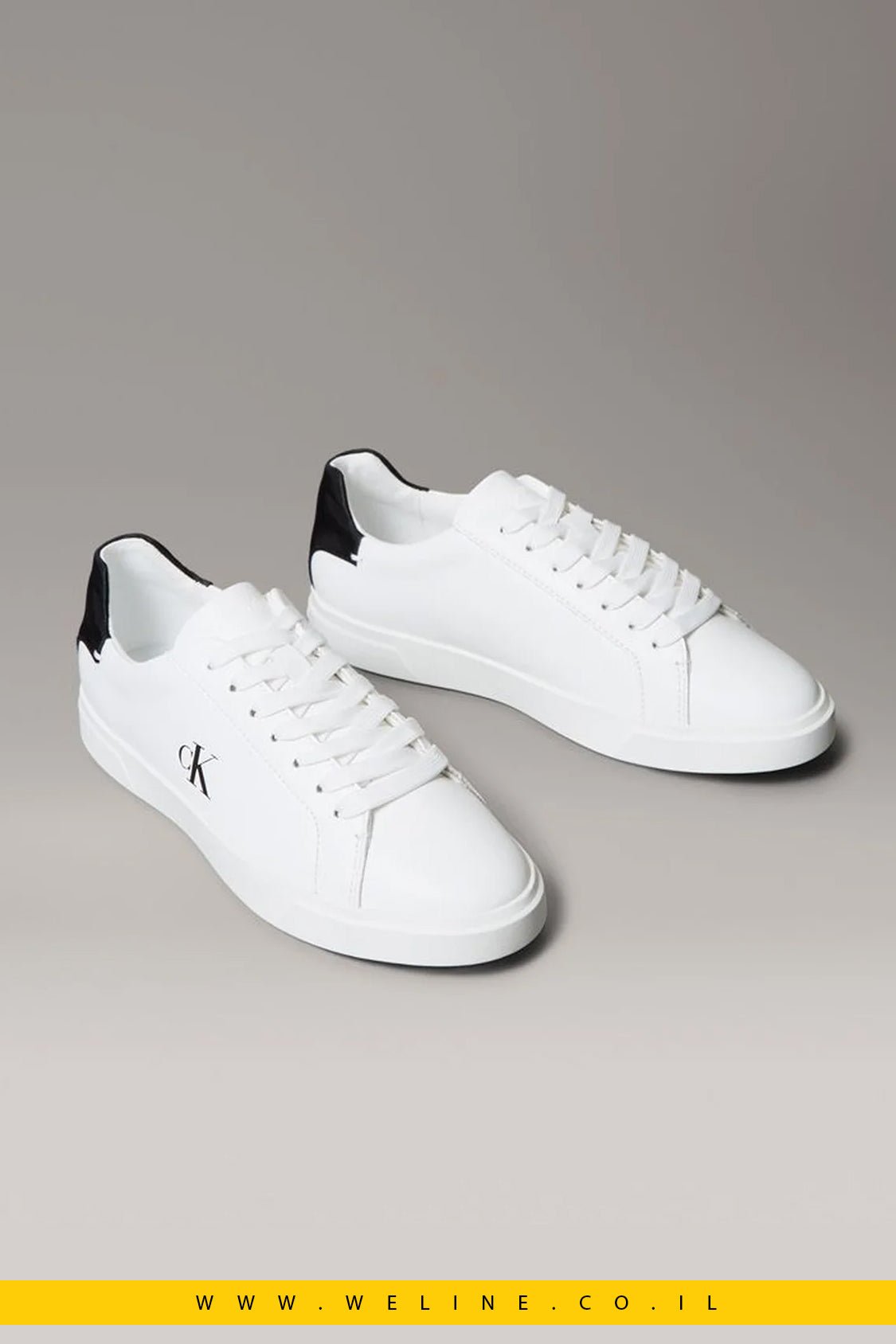Calvin Klein Brooke – סניקרס עור נשים עם לוגו חתימה | לבן / שחור - WELINE.CO.IL