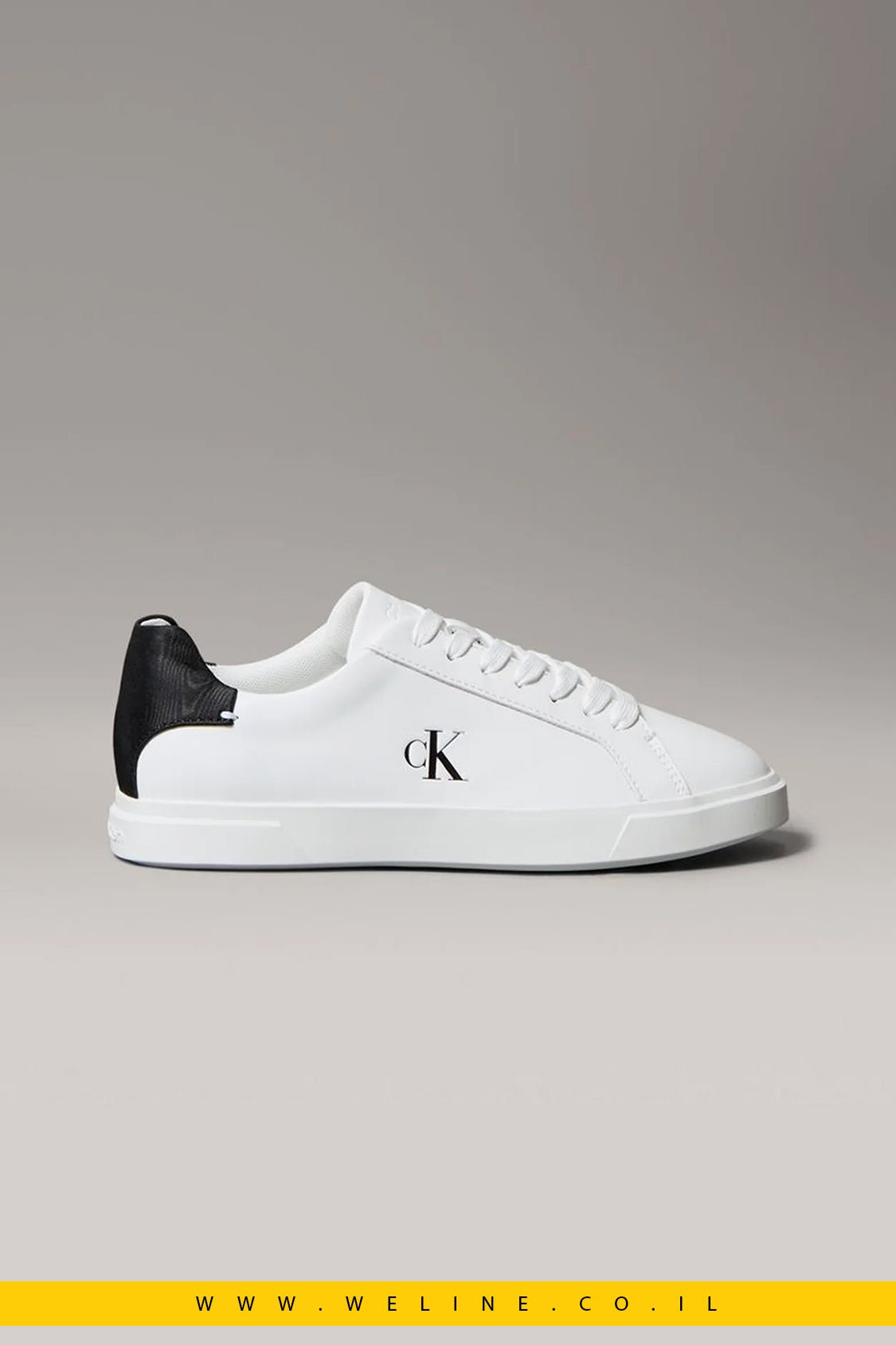 Calvin Klein Brooke – סניקרס עור נשים עם לוגו חתימה | לבן / שחור - WELINE.CO.IL