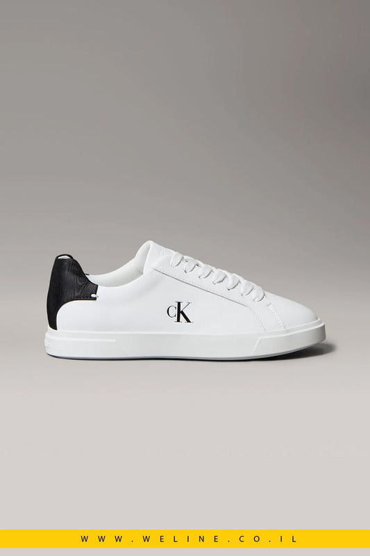 Calvin Klein Brooke – סניקרס עור נשים עם לוגו חתימה | לבן / שחור - WELINE.CO.IL