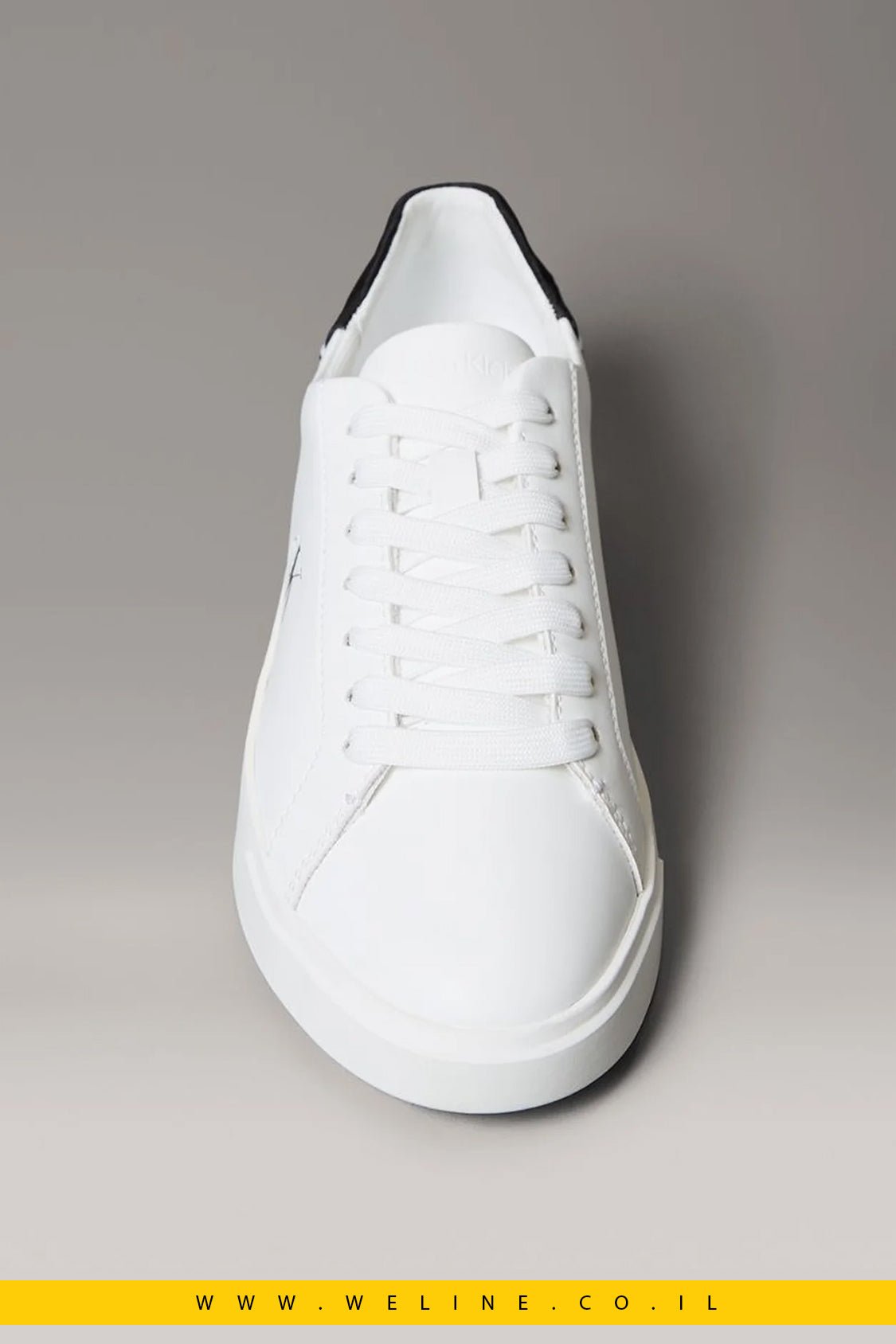 Calvin Klein Brooke – סניקרס עור נשים עם לוגו חתימה | לבן / שחור - WELINE.CO.IL