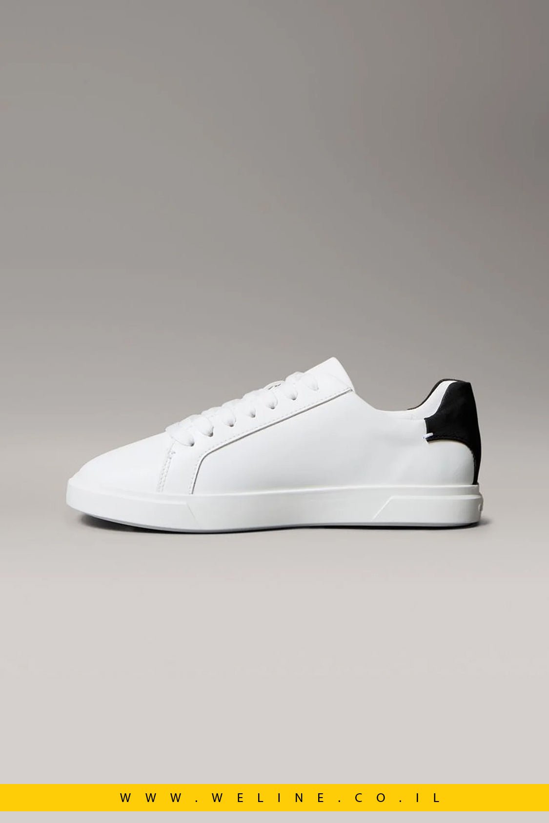 Calvin Klein Brooke – סניקרס עור נשים עם לוגו חתימה | לבן / שחור - WELINE.CO.IL
