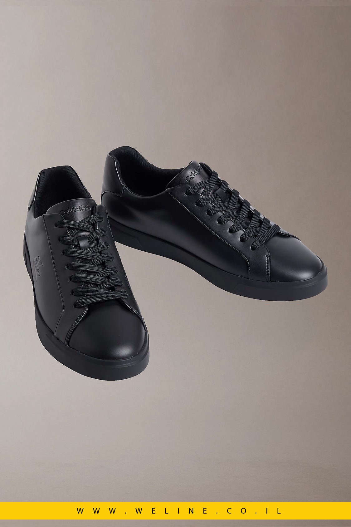 נעלי סניקרס גברים Calvin Klein Brooke Leather – צבע שחור מלא (Triple Black) - WELINE.CO.IL