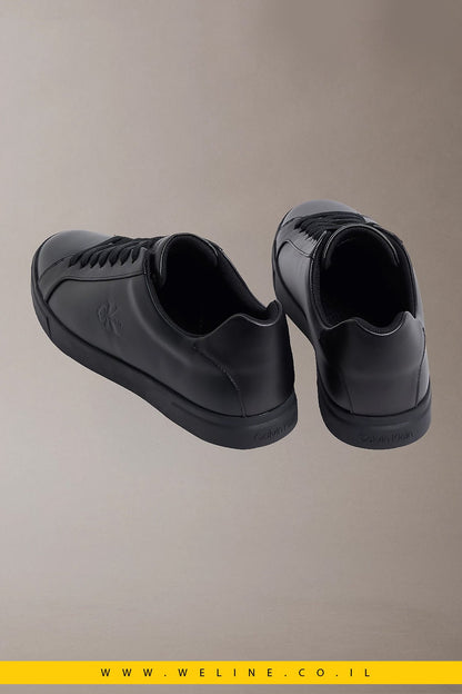 נעלי סניקרס גברים Calvin Klein Brooke Leather – צבע שחור מלא (Triple Black) - WELINE.CO.IL