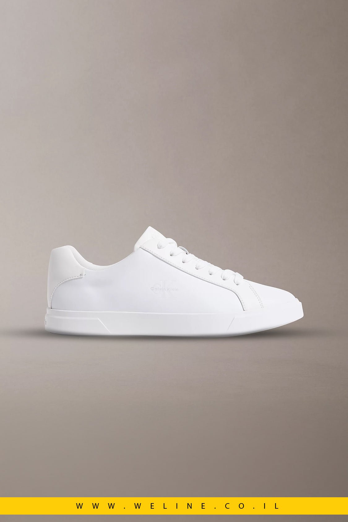 נעלי סניקרס גברים Calvin Klein Brooke Leather – צבע לבן מלא (Triple White) - WELINE.CO.IL
