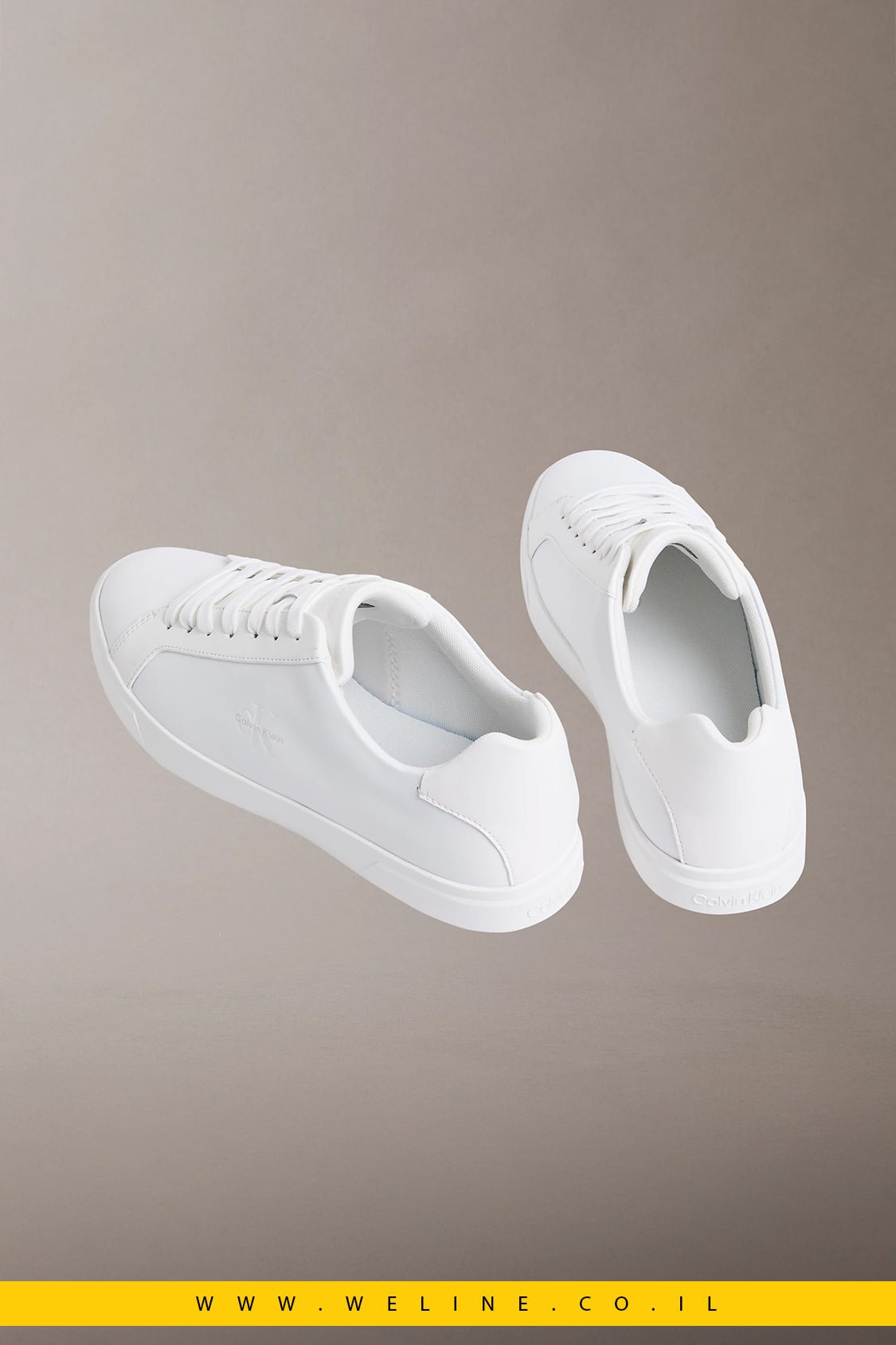 נעלי סניקרס גברים Calvin Klein Brooke Leather – צבע לבן מלא (Triple White) - WELINE.CO.IL