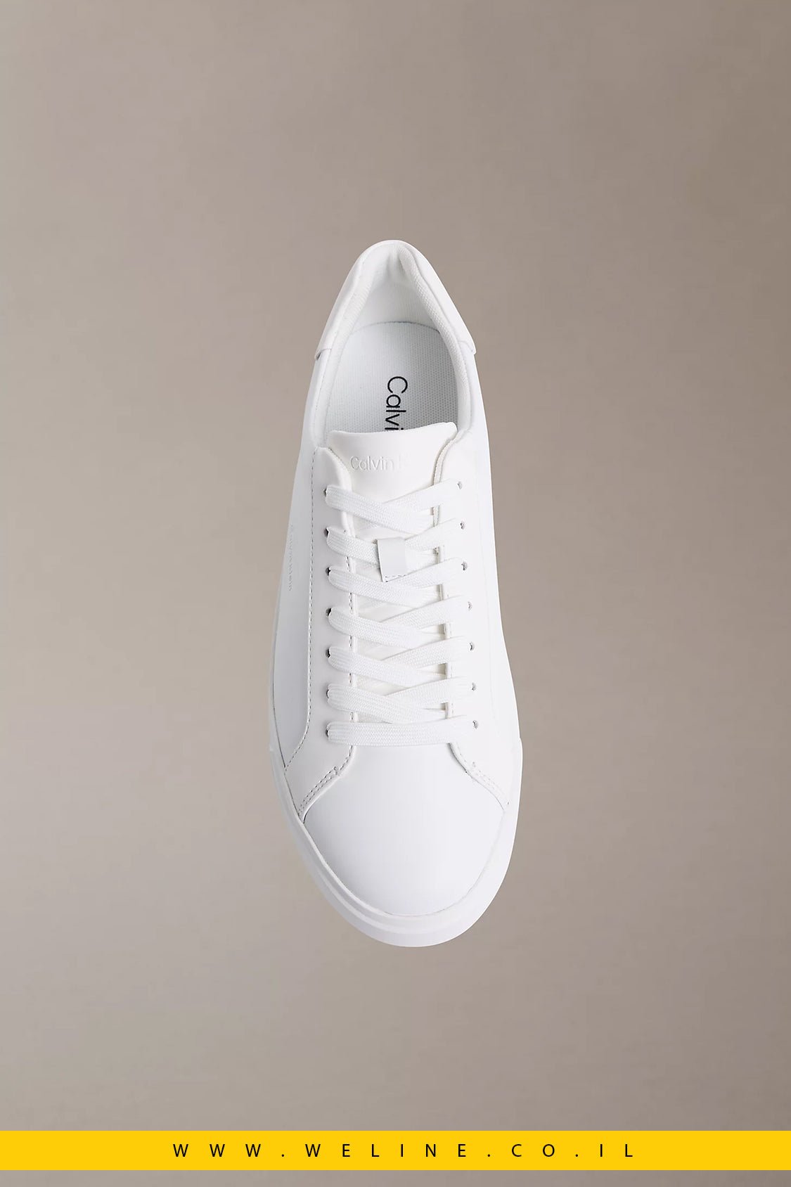 נעלי סניקרס גברים Calvin Klein Brooke Leather – צבע לבן מלא (Triple White) - WELINE.CO.IL