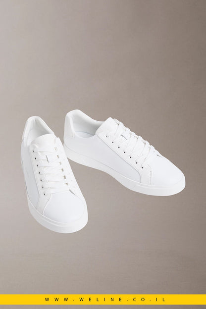 נעלי סניקרס גברים Calvin Klein Brooke Leather – צבע לבן מלא (Triple White) - WELINE.CO.IL