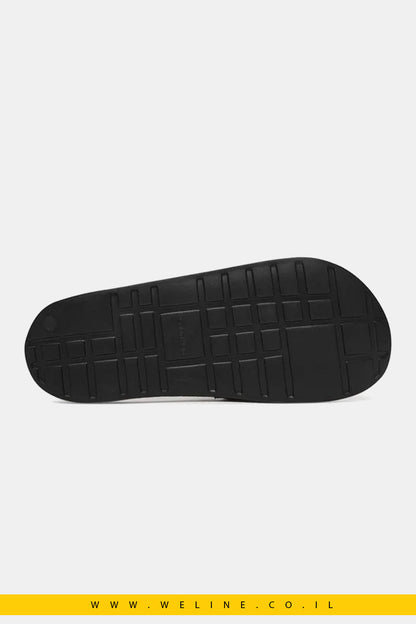 כפכפי סלייד נשים Calvin Klein Canvas Contoured – צבע שחור/לבנדר עדין - WELINE.CO.IL